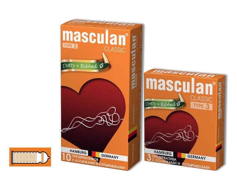 Презервативы с колечками и пупырышками Masculan Dotty + Ribbed, 3 шт 00169 - Masculan Play - Ребристые презервативы - Купить