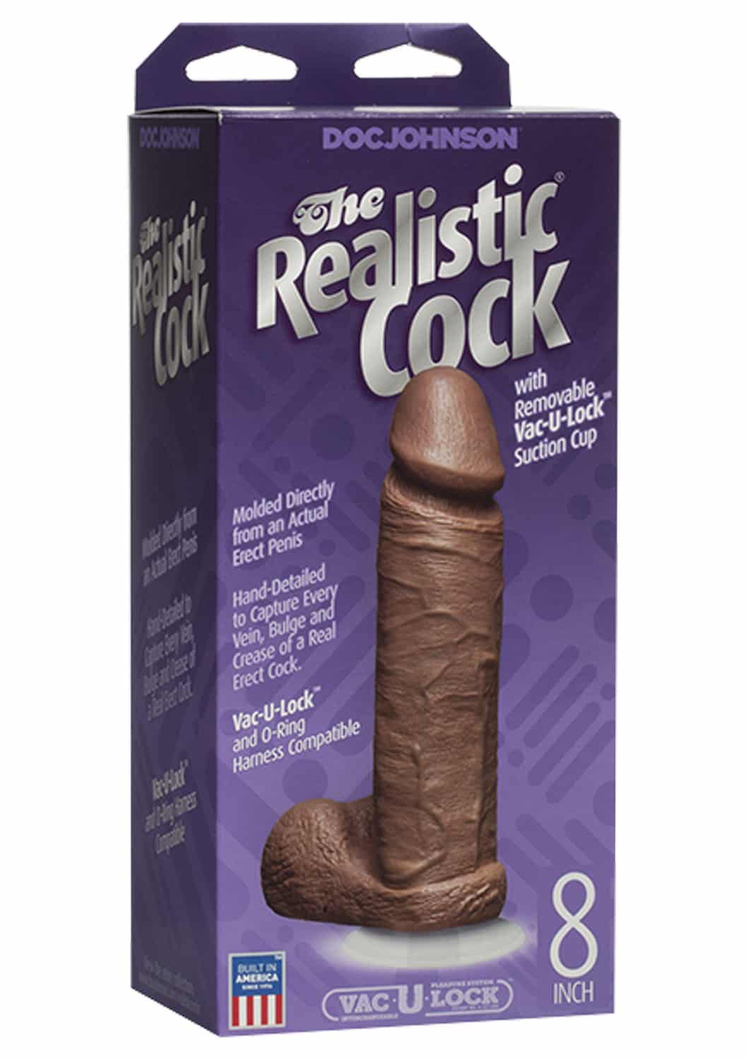 Фаллоимитатор Doc Johnson The Realistic® Cock 8” Vac-U-Lock™, коричневый 271-05 BX DJ - Doc Johnson - Для страпонов со штырьком - Купить