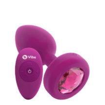 Вибропробка b-Vibe Jewel с пультом ДУ S/M, фиолетовая с розовым кристаллом