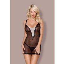 Черно-бежевая сорочка Tempting Chemise & Thong Obsessive, S/M