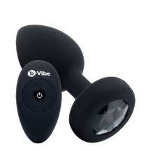 Вибропробка b-Vibe Jewel M/L с пультом ДУ, черная с черным кристаллом