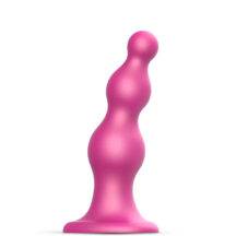 Фаллоимитатор Strap-on-me Dildo Plug Beads Framboise M 15 см, розовый металлик