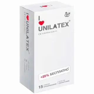 Презервативы ультратонкие Unilatex, 12 шт + 3 шт в подарок Презервативы ультратонкие Unilatex, 12 шт + 3 шт в подарок