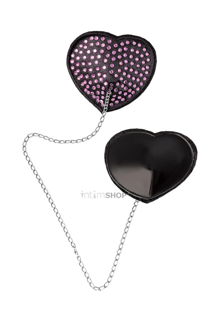 Пэстис Erolanta Lingerie Collection в форме сердец со стразами и цепочкой черно-розовые - фото 3