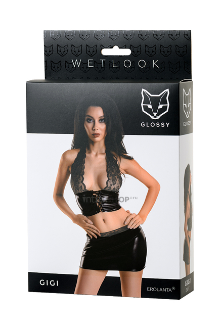 Топ и юбка Glossy Gigi из материала Wetlook, черный, S - фото 5