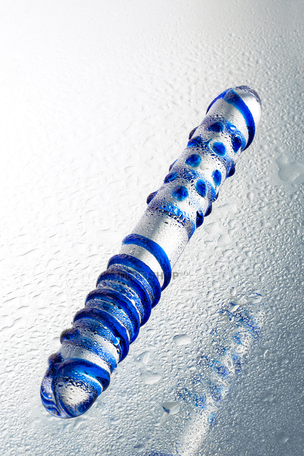 Двусторонний фаллоимитатор Sexus Glass 22 см, бесцветный, синий - фото 8