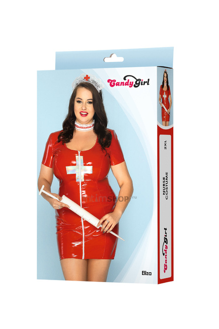 Костюм медсестры платье, чокер, головной убор Candy Girl Eliza красный, 2XL - фото 3