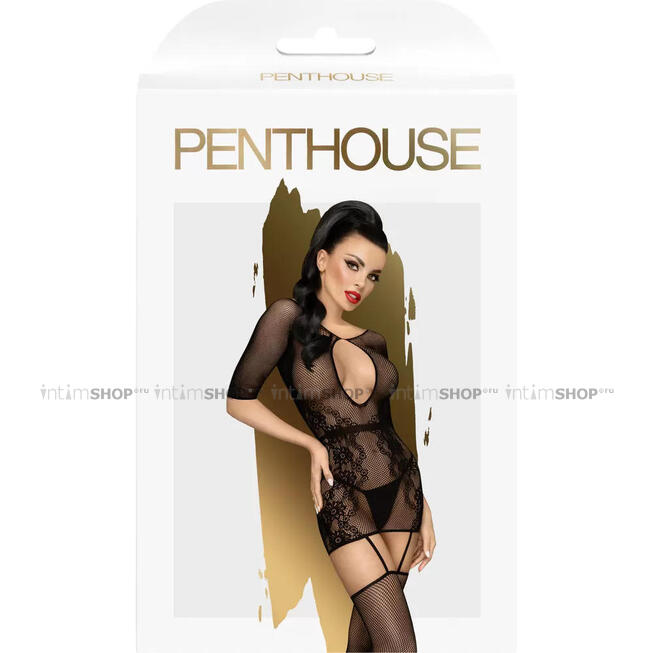 Мини-платье сетка с чулками Penthouse High stakes S/L, черное - фото 3