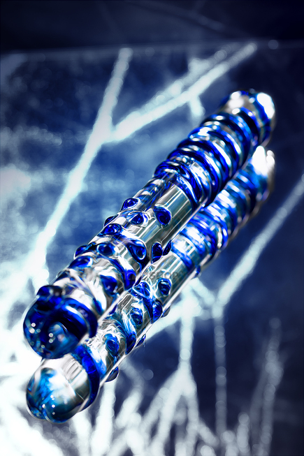 Двусторонний фаллоимитатор Sexus Glass 22 см, бесцветный, синий - фото 9