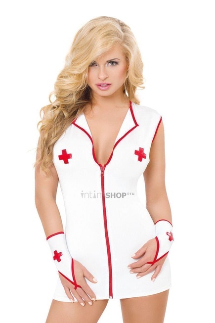 Костюм медсестры SoftLine Collection Sister (платье и перчатки), бело- красный, S/M - фото 1