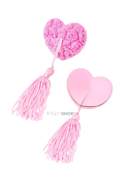 Пэстис Erolanta Lingerie Collection в форме сердец с розами и кисточками розовые - фото 3
