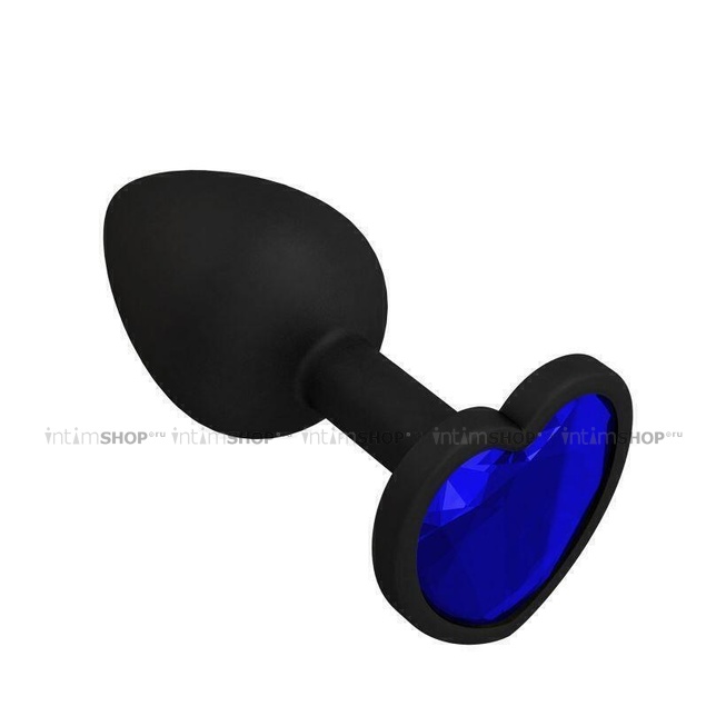 

Анальная втулка Джага-Джага силиконовая, черная с синим кристаллом сердце