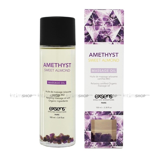 Массажное масло Exsens Massage Oil Amethyst Sweet Almond с кристаллами аметиста, 100 мл - фото 3