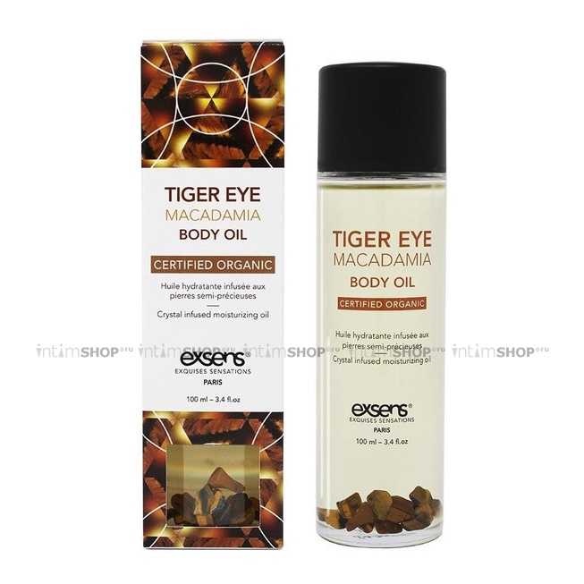 Массажное масло Exsens Sertified Organic Tiger Eye Macadamia с кристаллами тигрового глаза, 100 мл - фото 3
