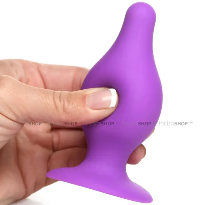 Мягкая анальная пробка XR Brands Squeeze-It Tapered Medium, фиолетовая - фото 2