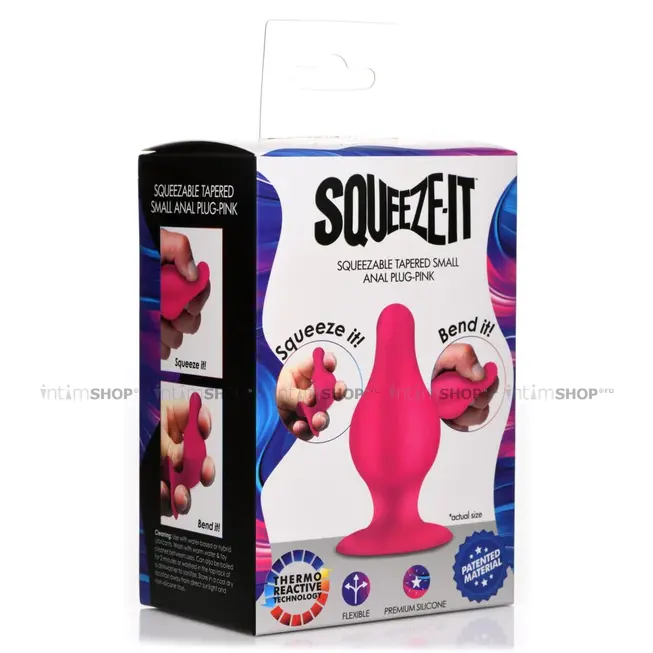 Мягкая анальная пробка XR Brands Squeeze-It Tapered Small, розовая - фото 6