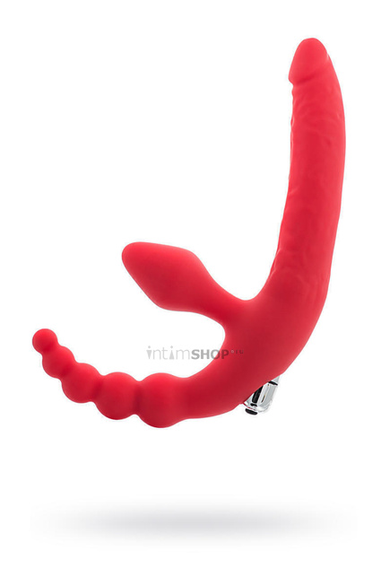 

Безремневой страпон с вибропулей Toyfa Black&Red, красный, 35 см