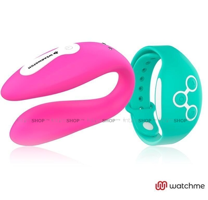 

Вибратор для пар DreamLove Wearwatch Dual Pleasure Watchme с зеленым браслетом ДУ, розовый