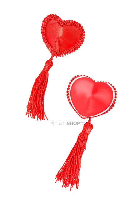 Пэстис Erolanta Lingerie Collection в форме сердец с кисточками тканевые красные - фото 3