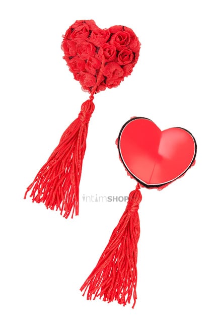 Пэстис Erolanta Lingerie Collection в форме сердец с розами и кисточками красные - фото 3