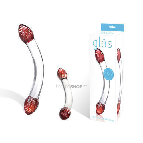 Изогнутый фаллос Glas Red Head Double Dildo, бесцветный, до 22 см GLAS-22 - Glas - Анальные стимуляторы - Купить