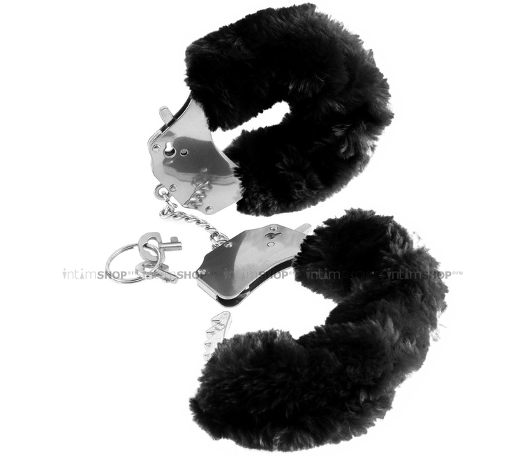 Наручники металлические Pipedream Furry Cuffs с мехом, черные - фото 1