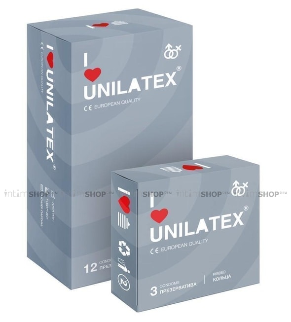 Презервативы Unilatex 12 шт + 3 шт в подарок, ребристые - фото 1