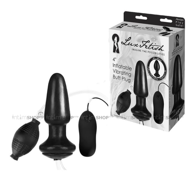 Анальная надувная пробка Lux Fetish Inflatable Vibrating Butt Plug  с вибрацией, черный - фото 2