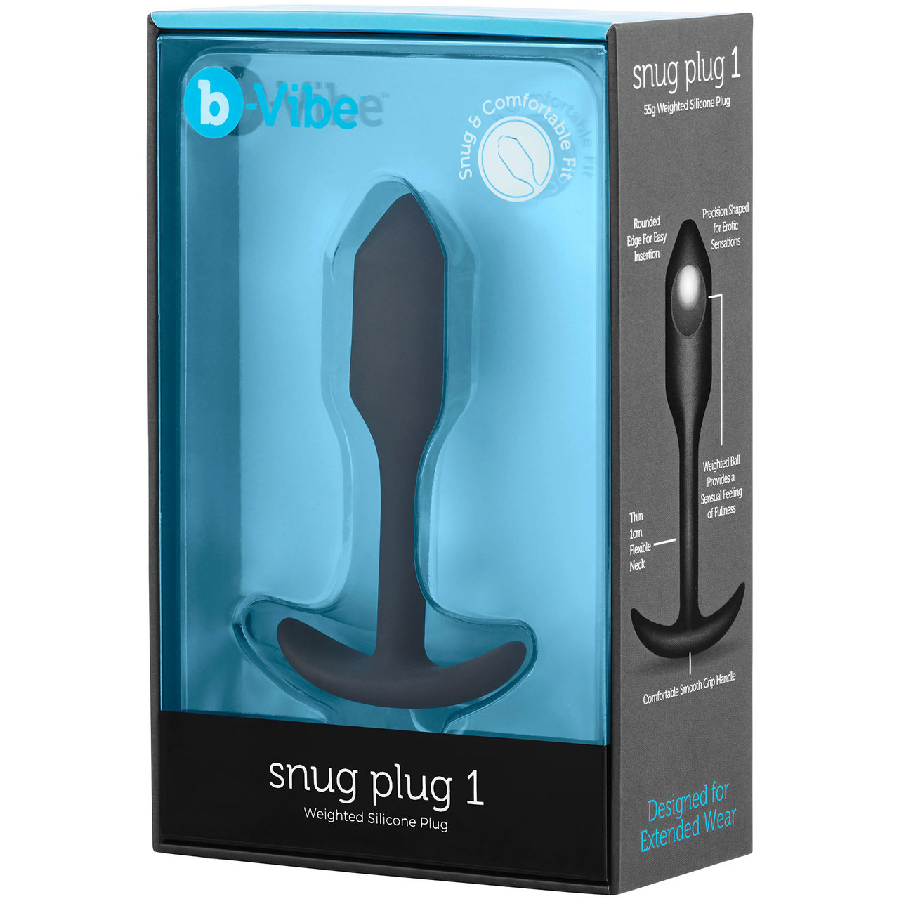 Анальная пробка для ношения b-Vibe Snug Plug 1 с переменным центром тяжести, черная