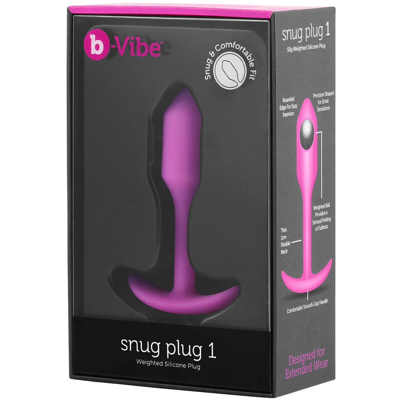 Анальная пробка для ношения b-Vibe Snug Plug 1 с переменным центром тяжести, розовая