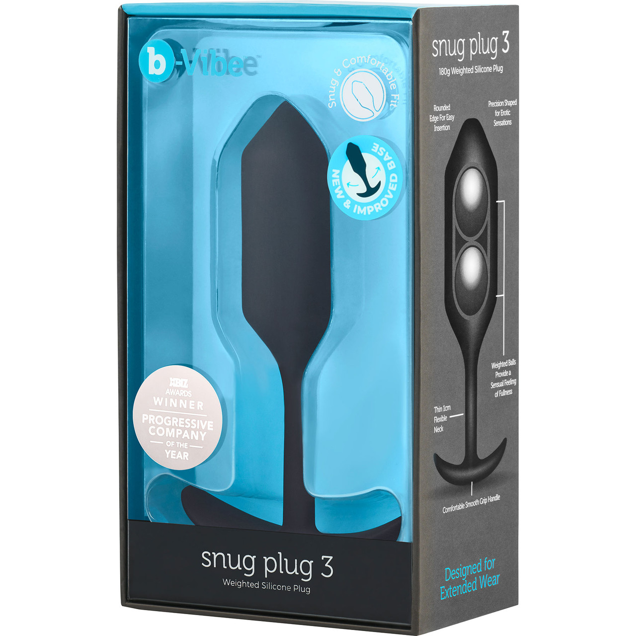 Анальная пробка для ношения b-Vibe Snug Plug 3 с переменным центром тяжести, черная