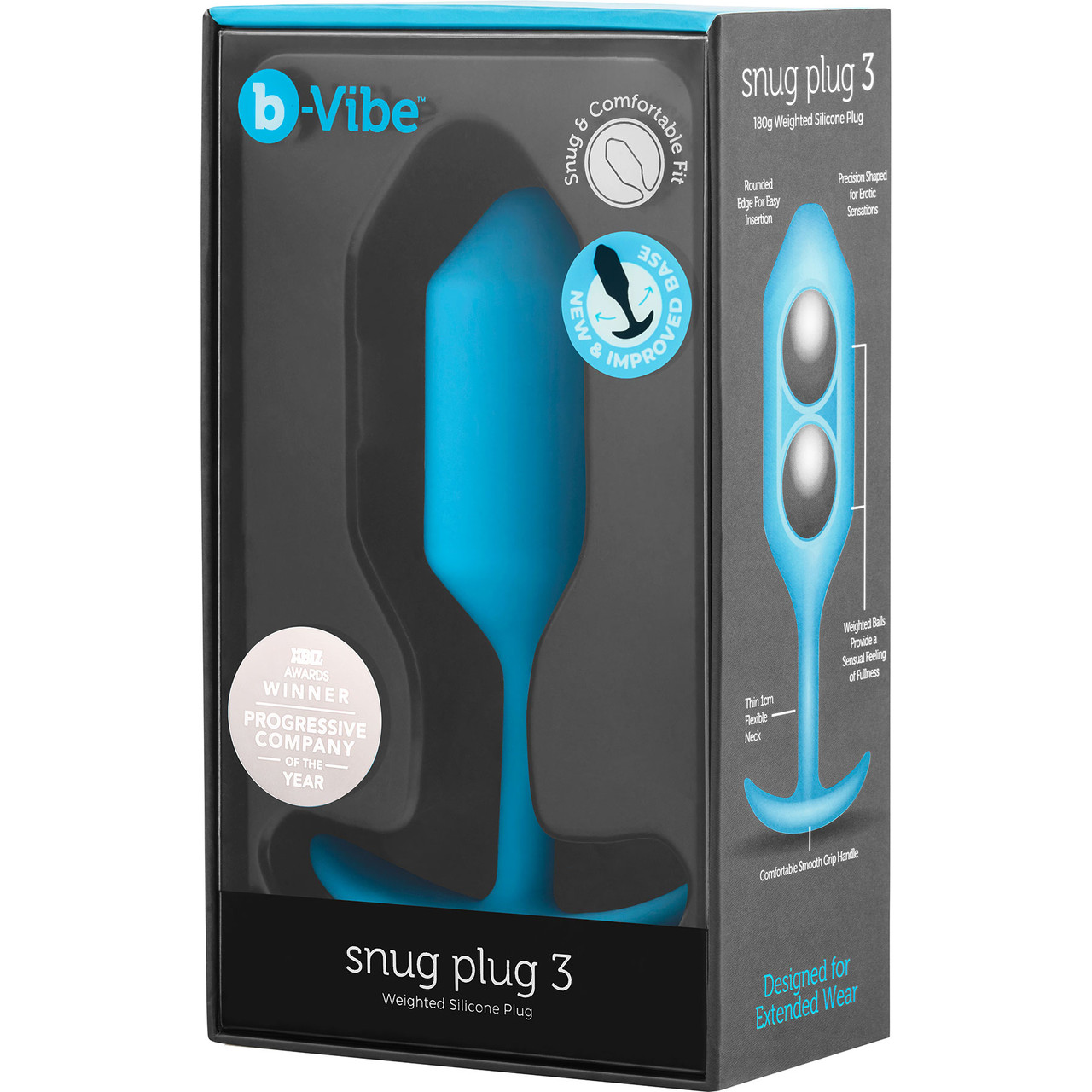 Анальная пробка для ношения b-Vibe Snug Plug 3 с переменным центром тяжести, голубая