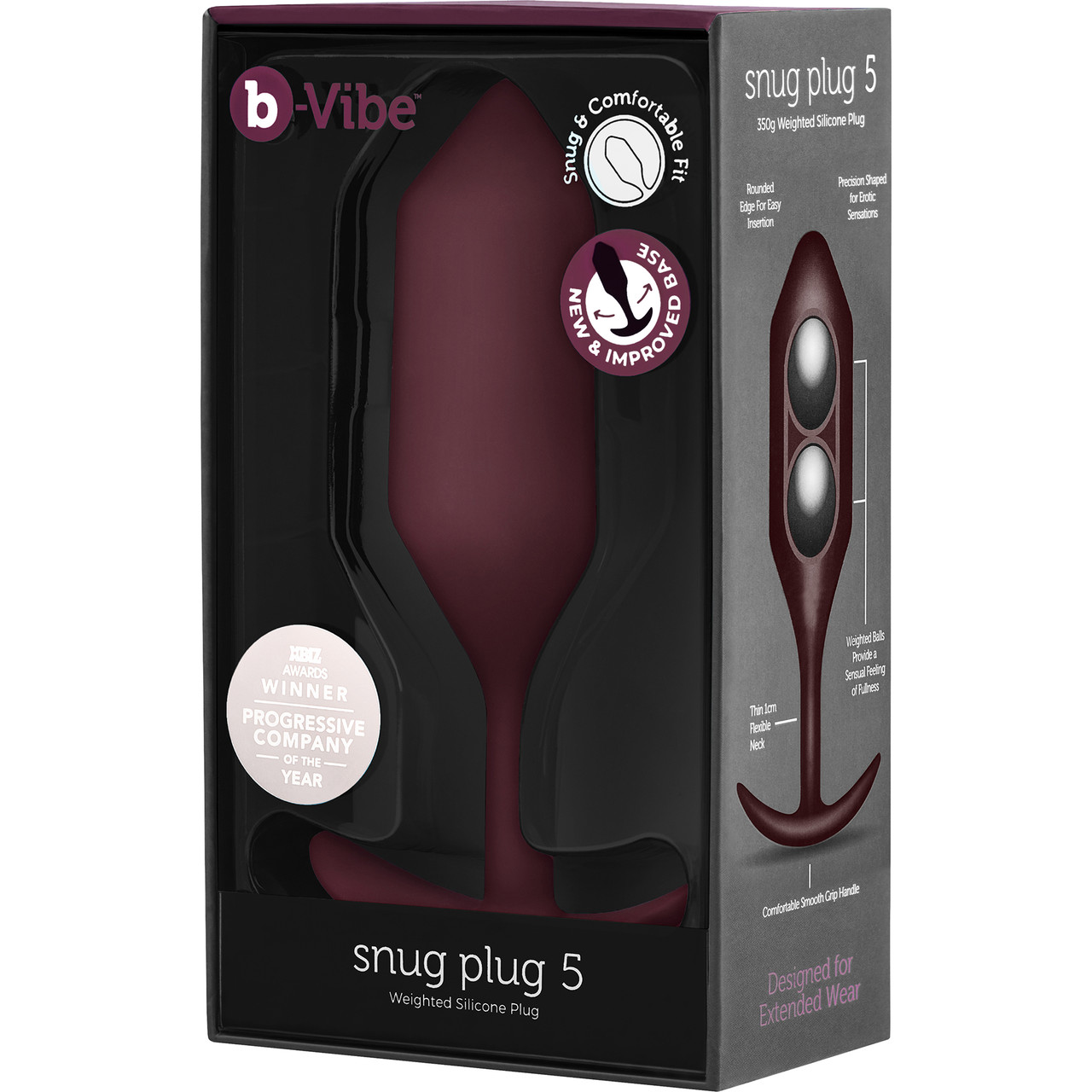 Анальная пробка для ношения b-Vibe Snug Plug 5 с переменным центром тяжести, бордовая