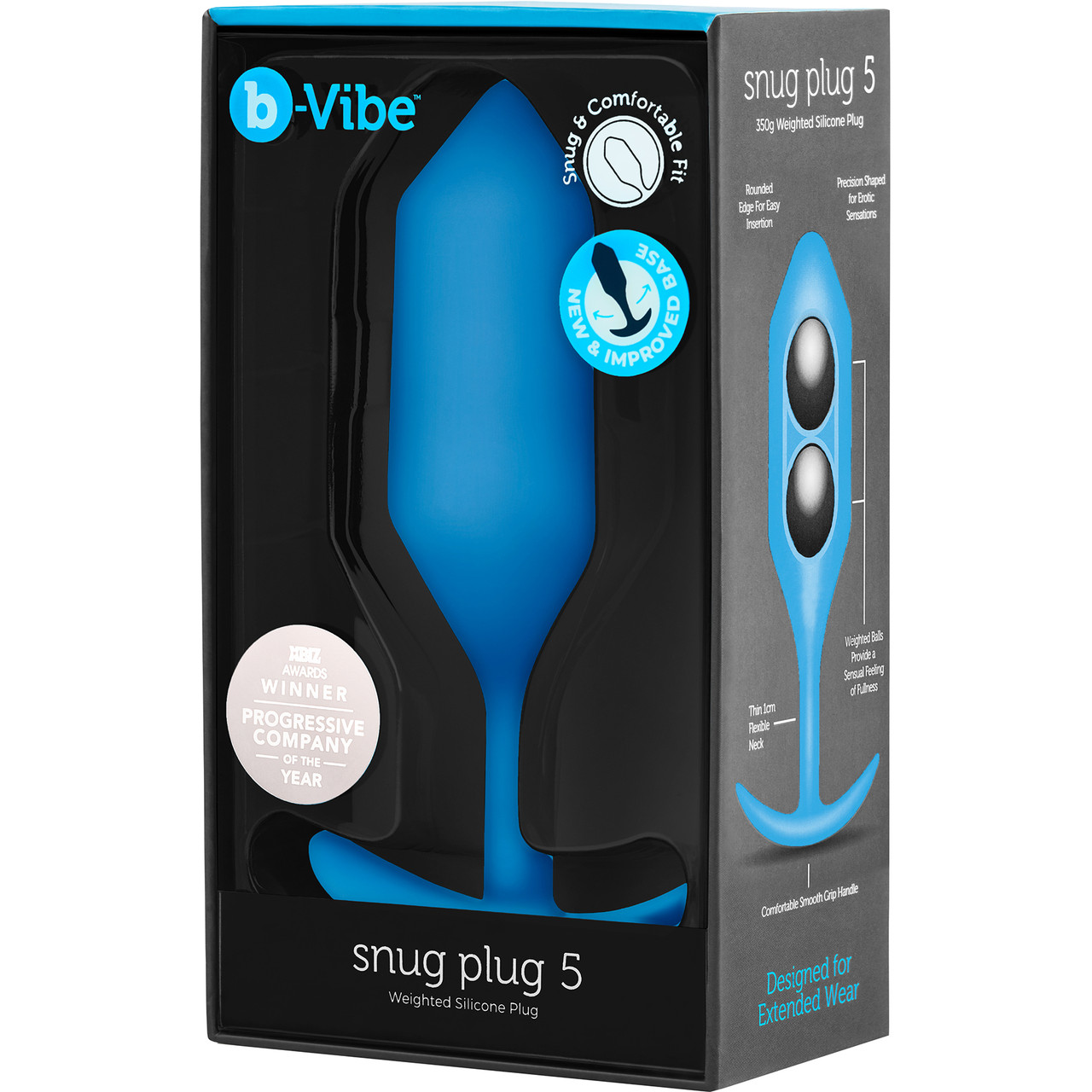 Анальная пробка для ношения b-Vibe Snug Plug 5 с переменным центром тяжести, голубая