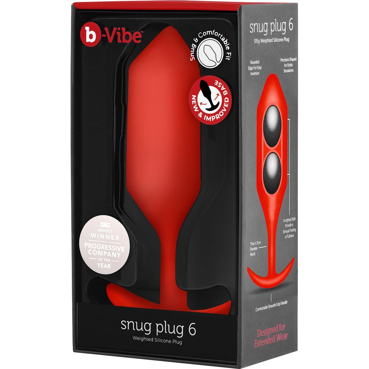 Анальная пробка для ношения b-Vibe Snug Plug 6 с переменным центром тяжести, красная