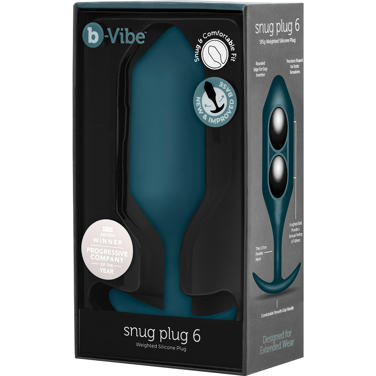 Анальная пробка для ношения b-Vibe Snug Plug 6 с переменным центром тяжести, синяя