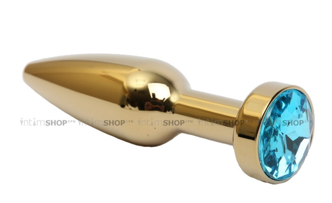 Анальная пробка 4sexdream, золотистая с голубым кристаллом - фото 1