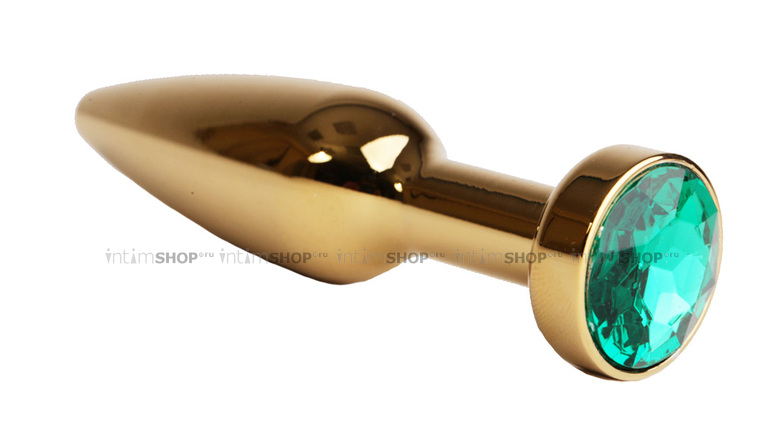 Анальная пробка 4sexdream, золотистая с зеленым кристаллом - фото 1