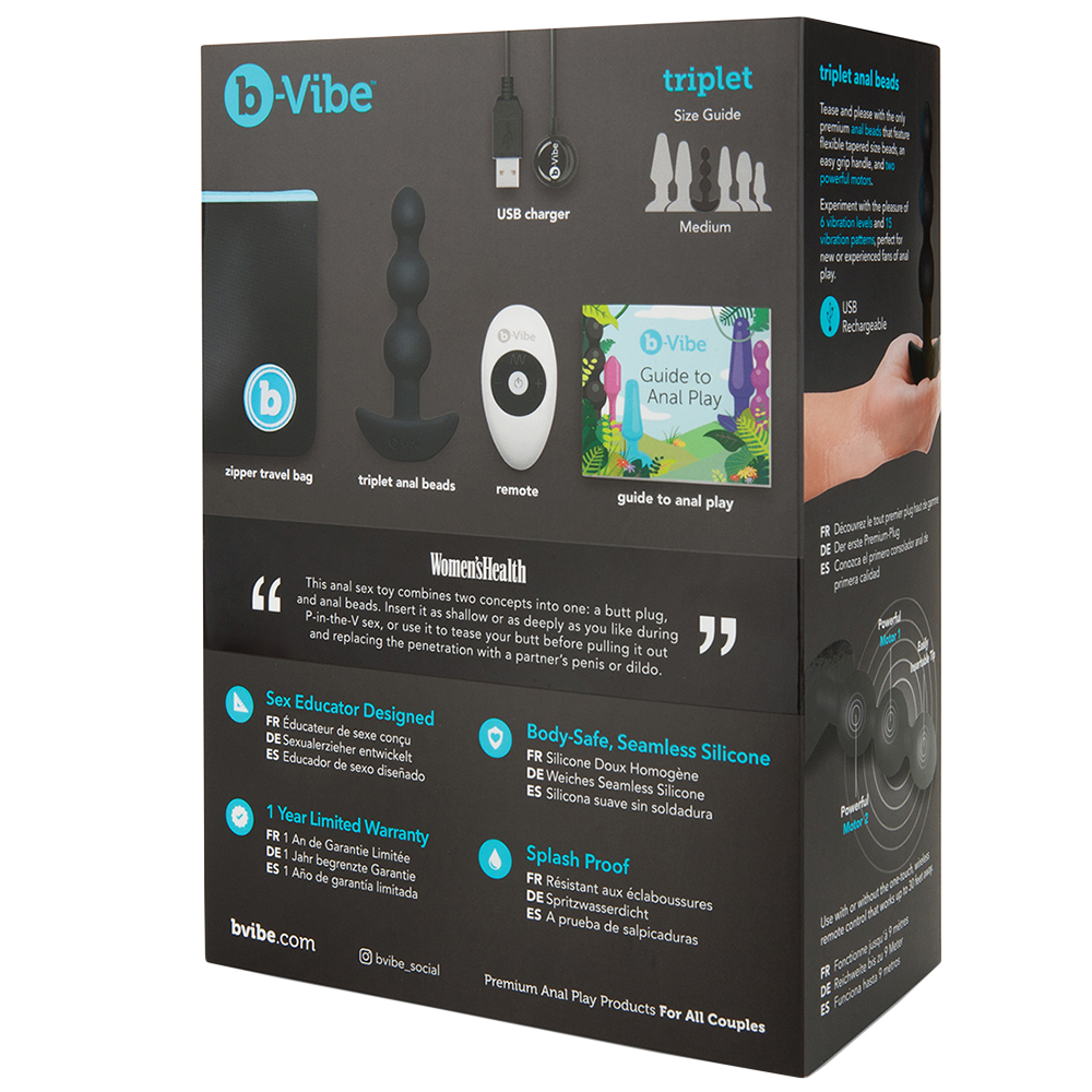 Анальная елочка с вибрацией b-Vibe Triplet с пультом ДУ, черная