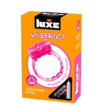 Виброкольцо Luxe Vibro Техасский Бутон + презерватив, розовое