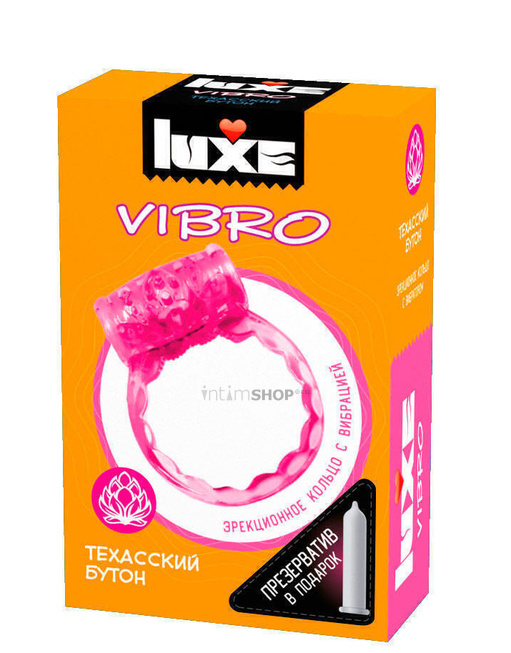 Эрекционное кольцо Luxe Vibro Техасский Бутон + презерватив, розовое - фото 1