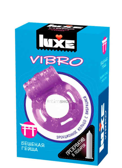 Эрекционное кольцо Luxe Vibro Бешеная гейша + презерватив, фиолетовое - фото 1
