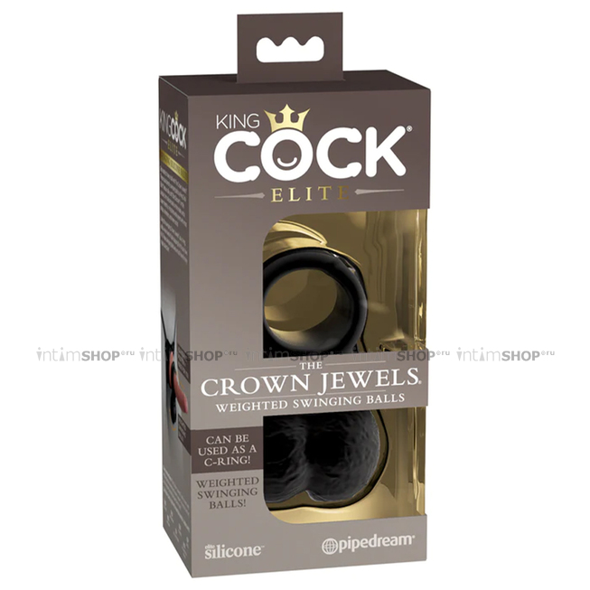 Кольцо PipeDream King Cock Ellite The Crown Jewels с мошонкой, чёрное - фото 2