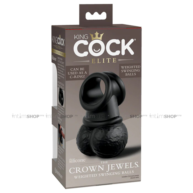 Кольцо PipeDream King Cock Ellite The Crown Jewels с мошонкой, чёрное - фото 8