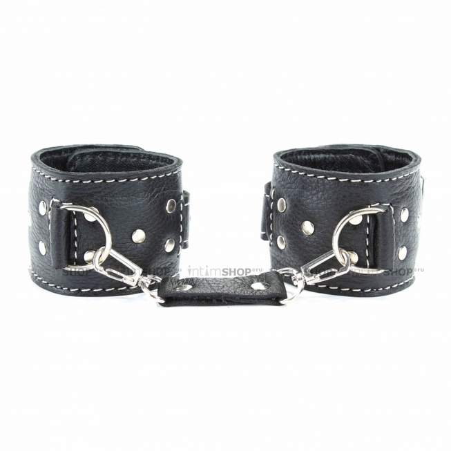 Кожаные наручники черные - фото 2