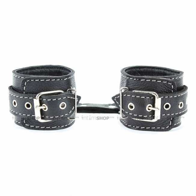 Кожаные наручники черные - фото 4