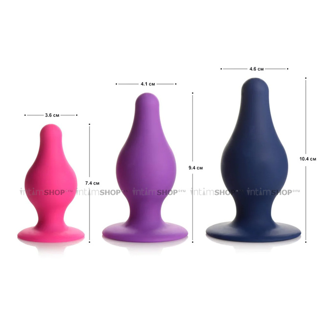 Мягкая анальная пробка XR Brands Squeeze-It Tapered Medium, фиолетовая - фото 5