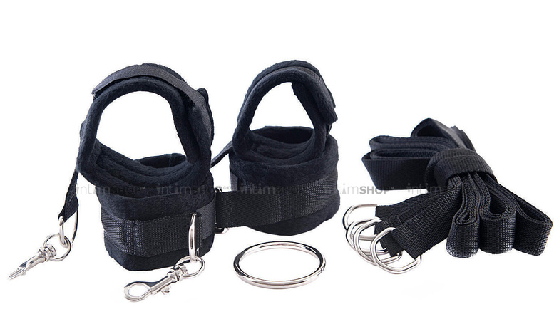 Комплект бондажный Toyfa Theatre (наручники, оковы на ноги, кольцо, 4 фиксирующих ремня), черный