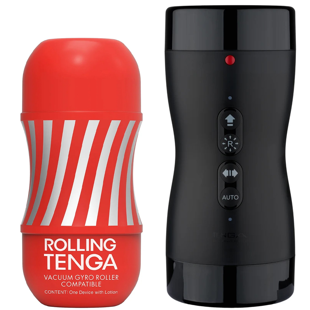 Набор Tenga Vacuum Gyro Roller с мастурбатором Rolling Cup с всасыванием и вращением, черный