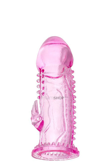 

Насадка на член с шипиками и отростком для стимуляции клитора Toyfa, розовая